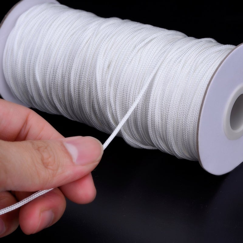 Hestya 1.8 mm White Braided Lift Shade Cord 55 Yards/roll with 4 Pieces Wood Pendant for Aluminum Blind Shade, Gardening Plant and Crafts (White) - Image 3